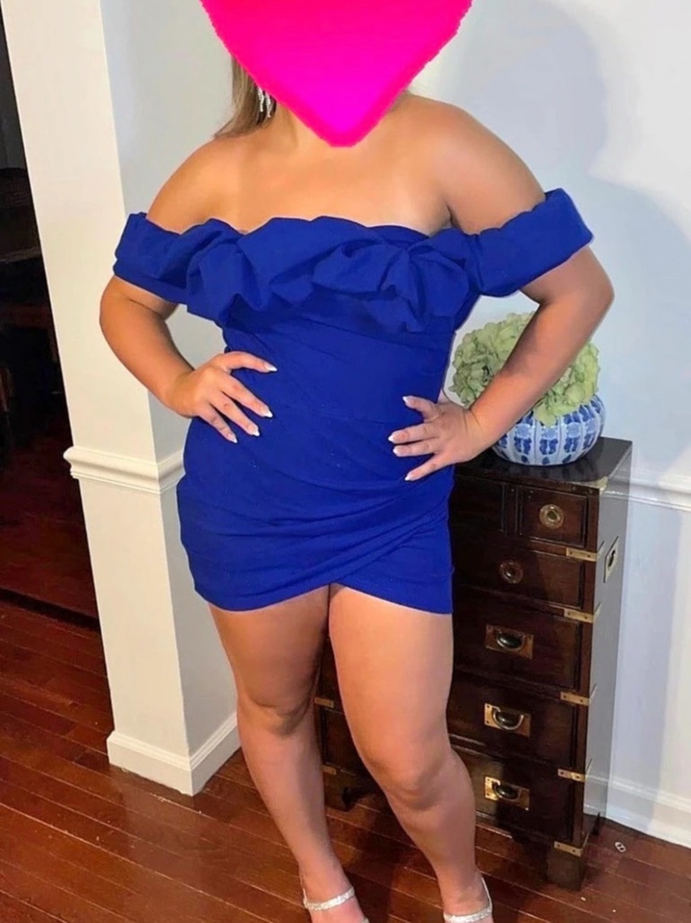 SHEIN Curve Off-Shoulder Mini Dress in Blue Size 1XL (16) Like New